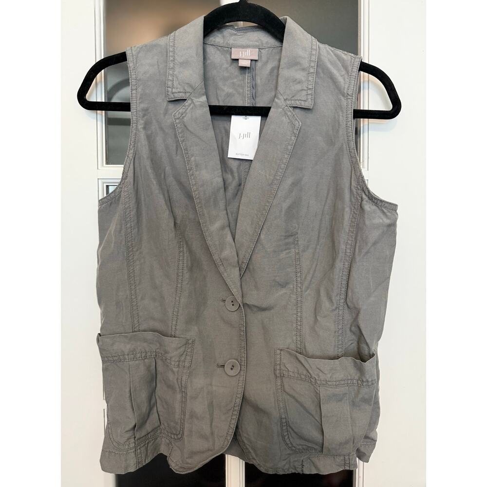 J. Jill silk linen gray vest small Petite NWT